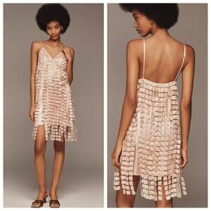 Saylor Floral Fringe Textured Mini Dress Small Blush Pink Fringe NWT Anthro